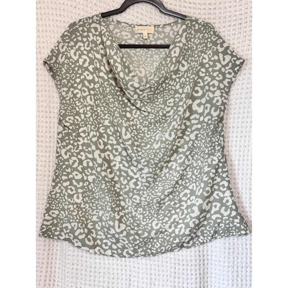 Perfect Peach Women's Gray Leopard Print Cowl Neck Cap Sleeve‎ Top Blouse